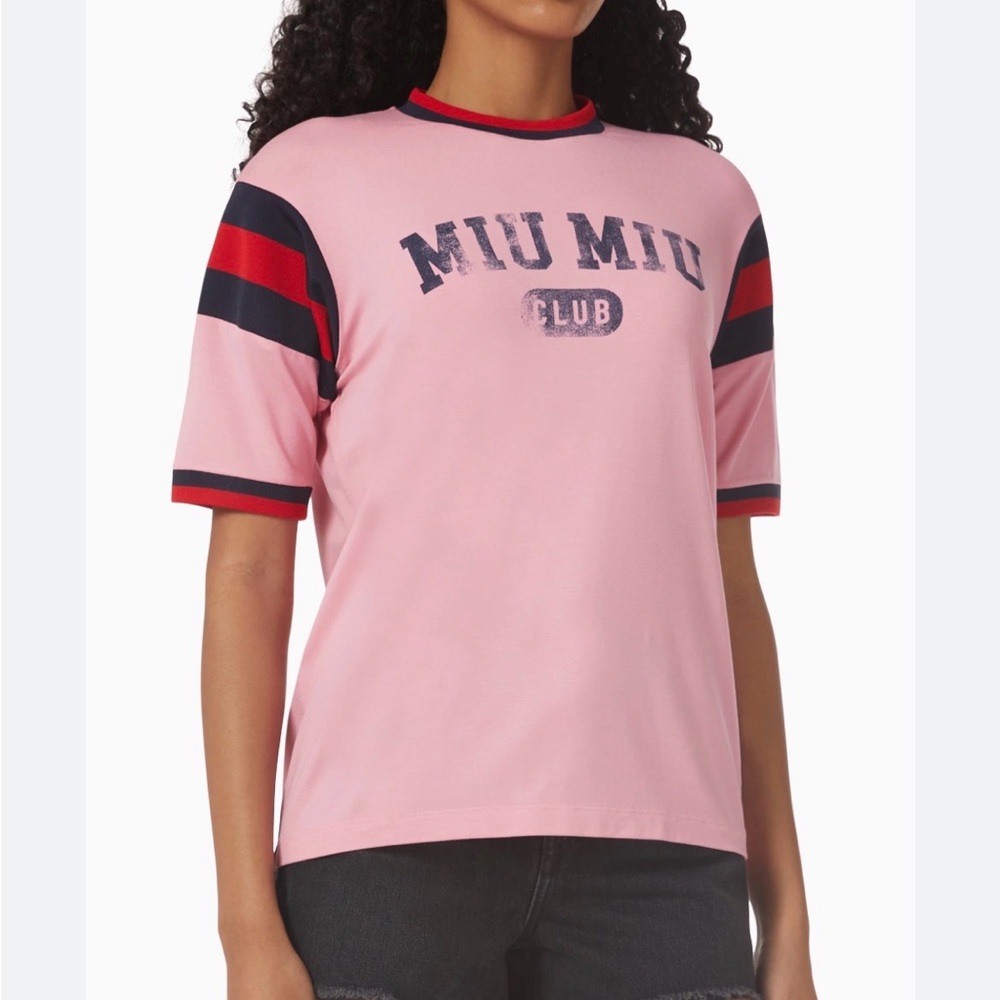 Miu Miu Pink Logo Short Sleeve Tee Pre Fall ‘22 small